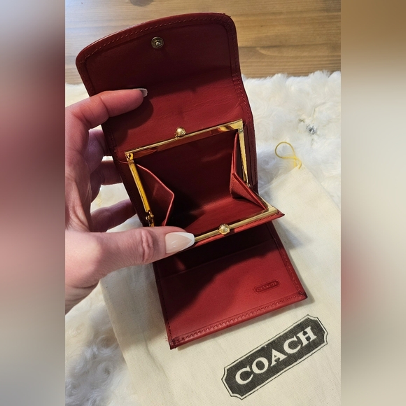 Coach Handbags - Vintage Coach Water Buffalo Leather Kisslock Wallet / French Purse ( Red )